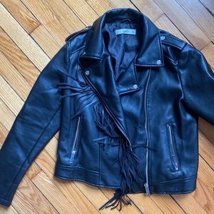Mango Vegan Leather Jacket w/ Fringe